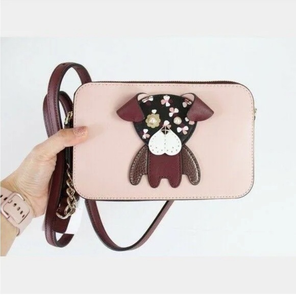 Kate spade ♠️ NWOT Floral pink and maroon Pup Double Zip 3 pocket Crossbody bag - Picture 2 of 11